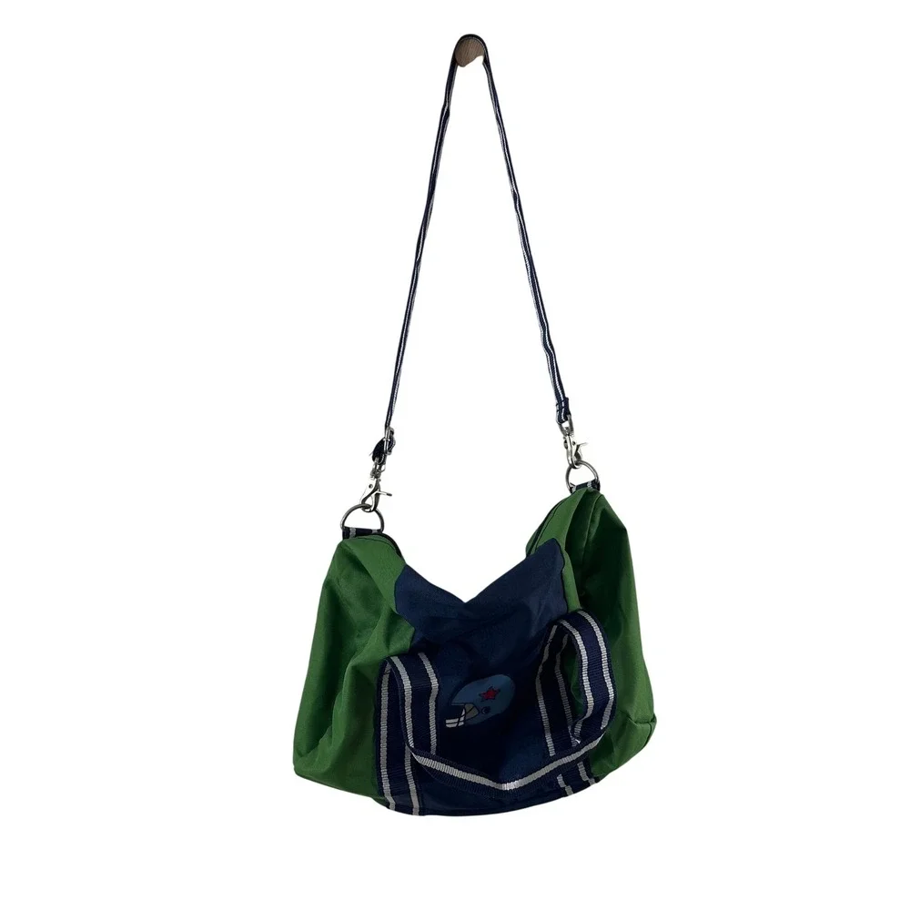 Green Navy Blue Football Helmet Canvas Duffle Bag Sporty Gym‎ Travel Weekend Bag